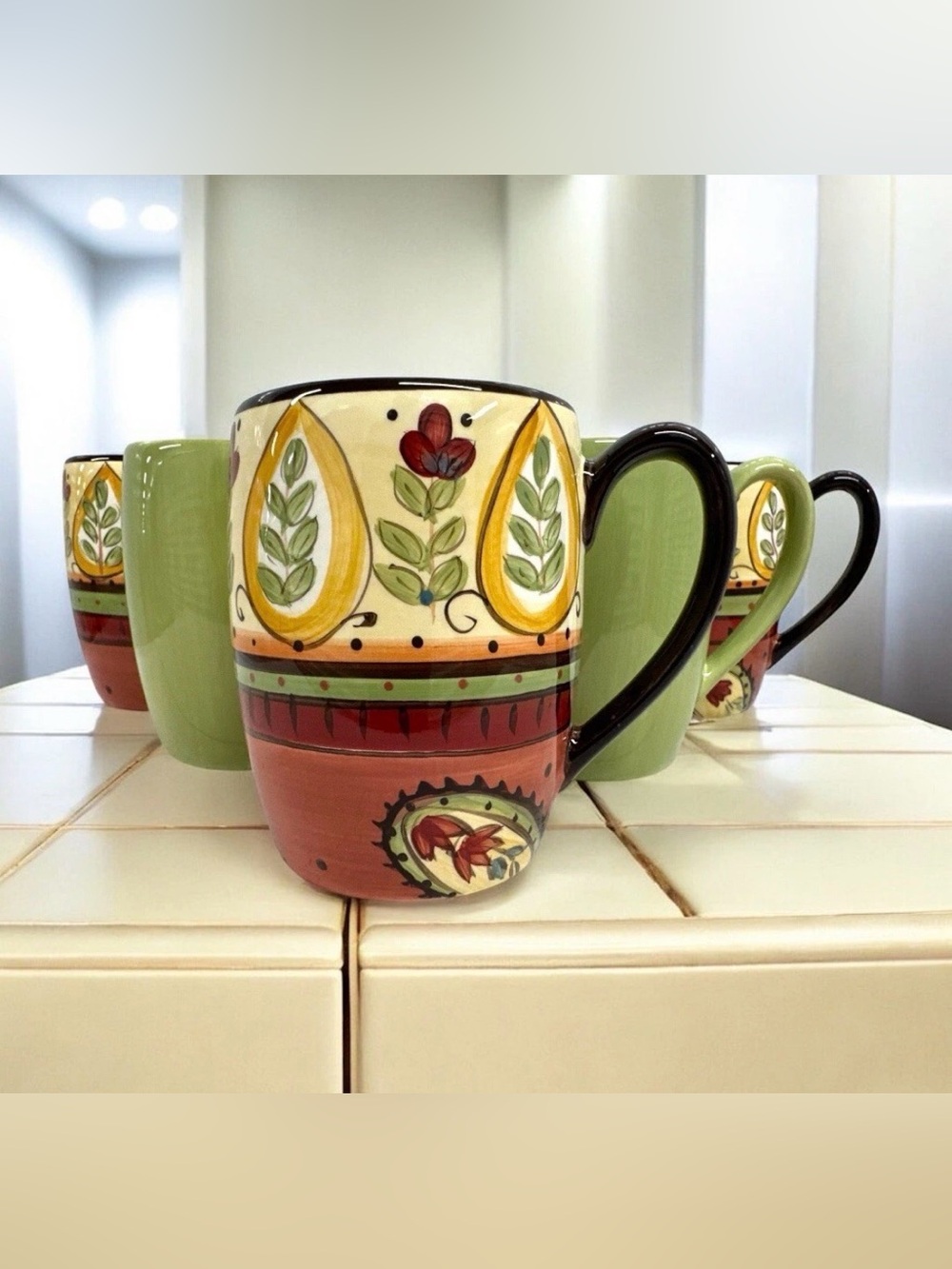 Tabletops Unlimited España Lexi Set of 6 Coffee Mugs Ceramic Hand Painted